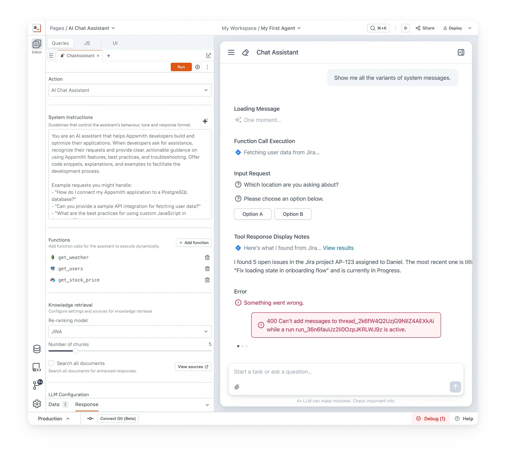 Function-calling UI letting the agent access and manipulate the user's existing data