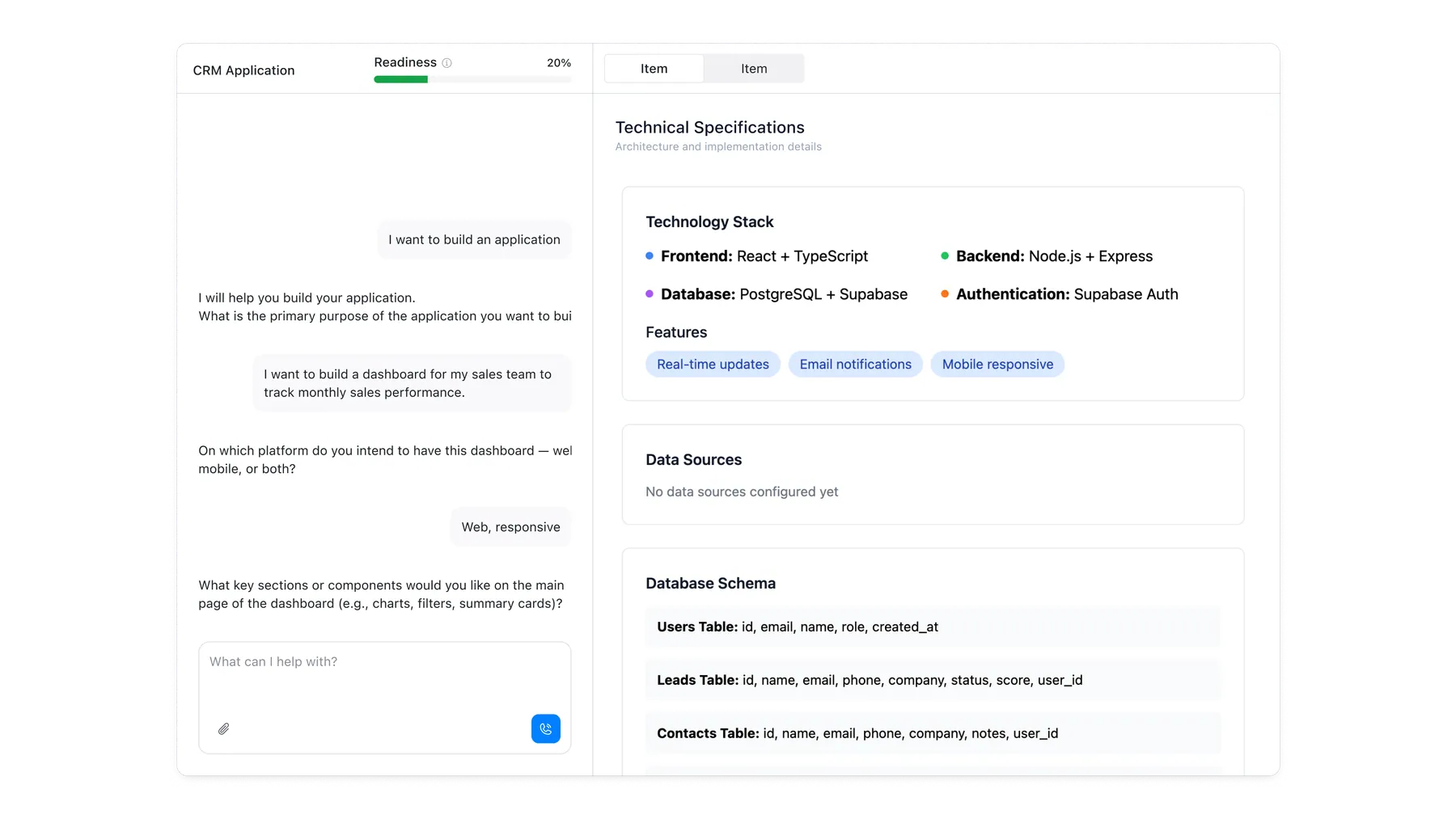 Early concept of a readiness indicator and live PRD preview