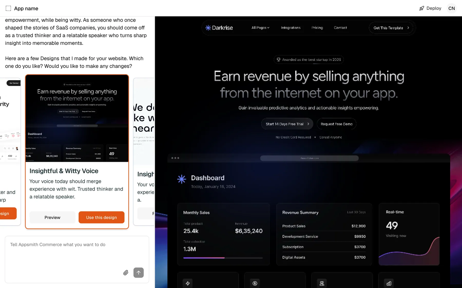 An alternative generated website direction