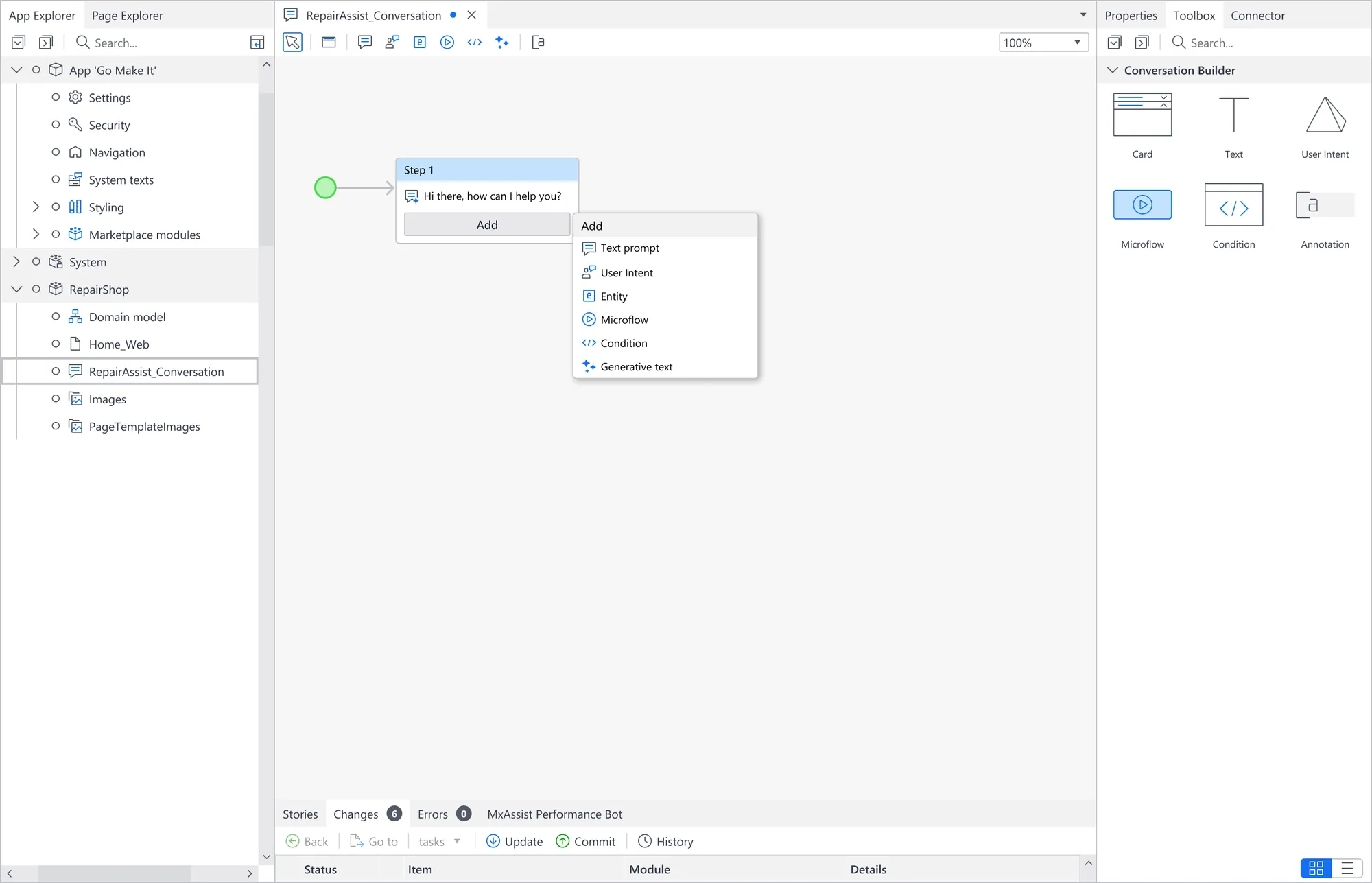 Mendix conversational AI builder design