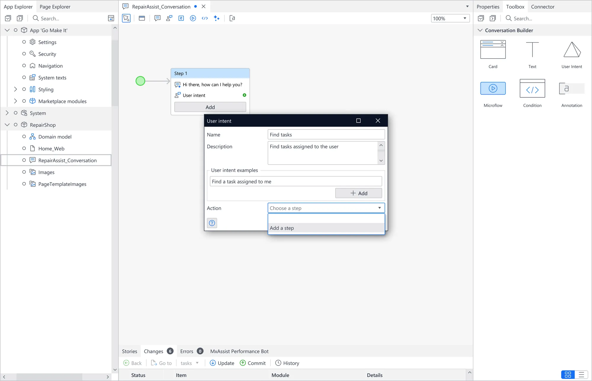 Mendix conversational AI builder design