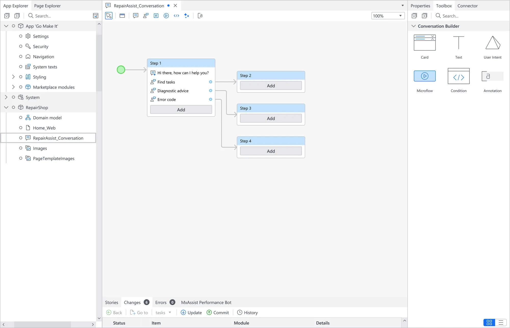 Mendix conversational AI builder design